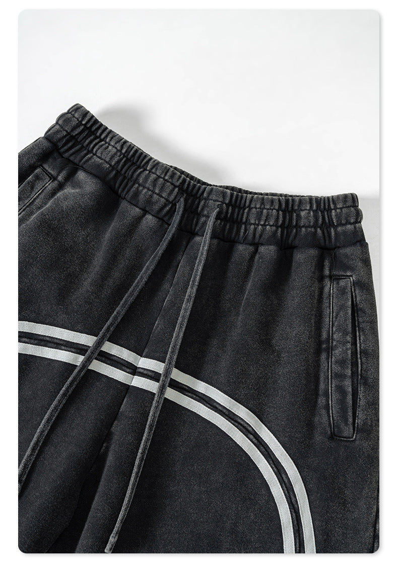 Autumn Street Style American Sporty Straight Leg Pants, Washed Striped Webbing Zipper Long Pants, Wide Leg Sweatpants for Men 105