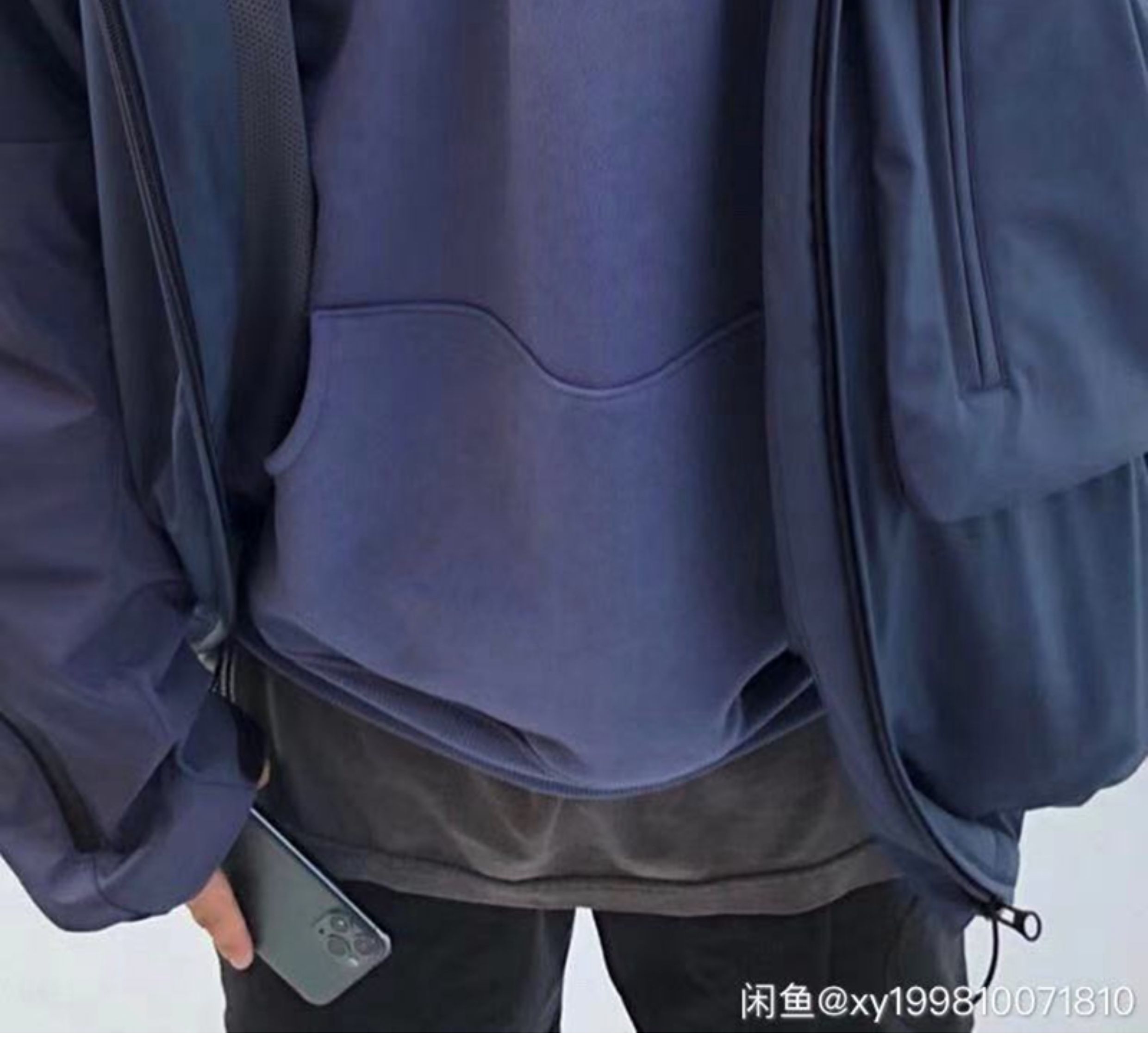 CWHAT High Street Zipper Ice Blue Washed Distressed FAR ARCHIVE Style Hoodie/Men's Base Layer 144