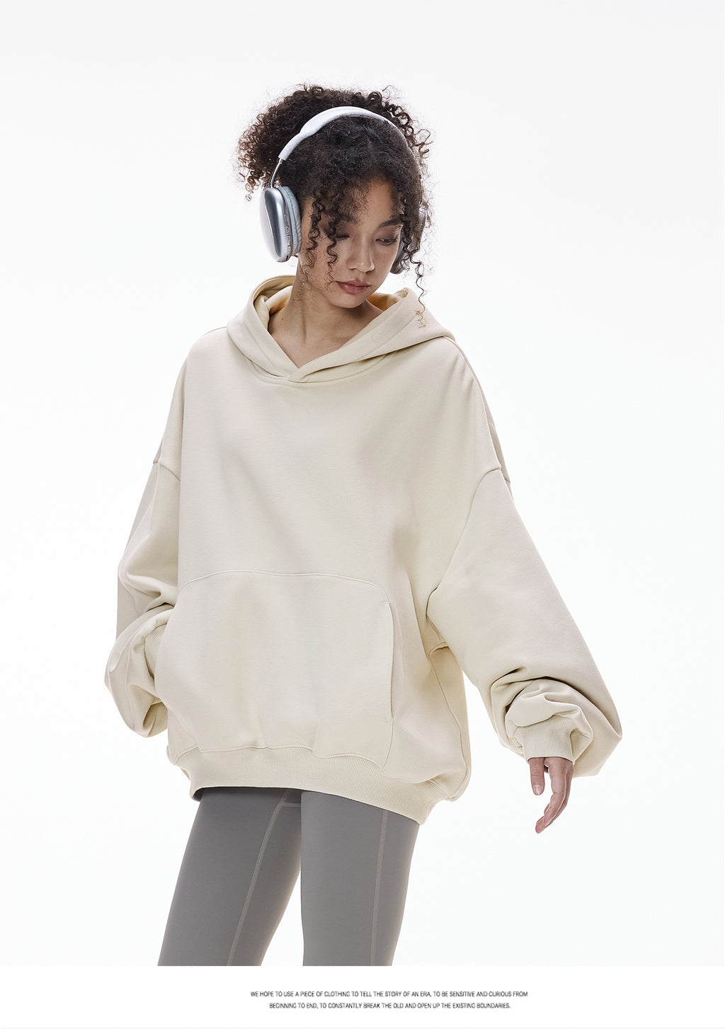 340G Heavyweight Fleece-Lined Hoodie with Curved Sleeves, Men's American Style, Cleanfit Short Solid Color Warm Hoodie 143