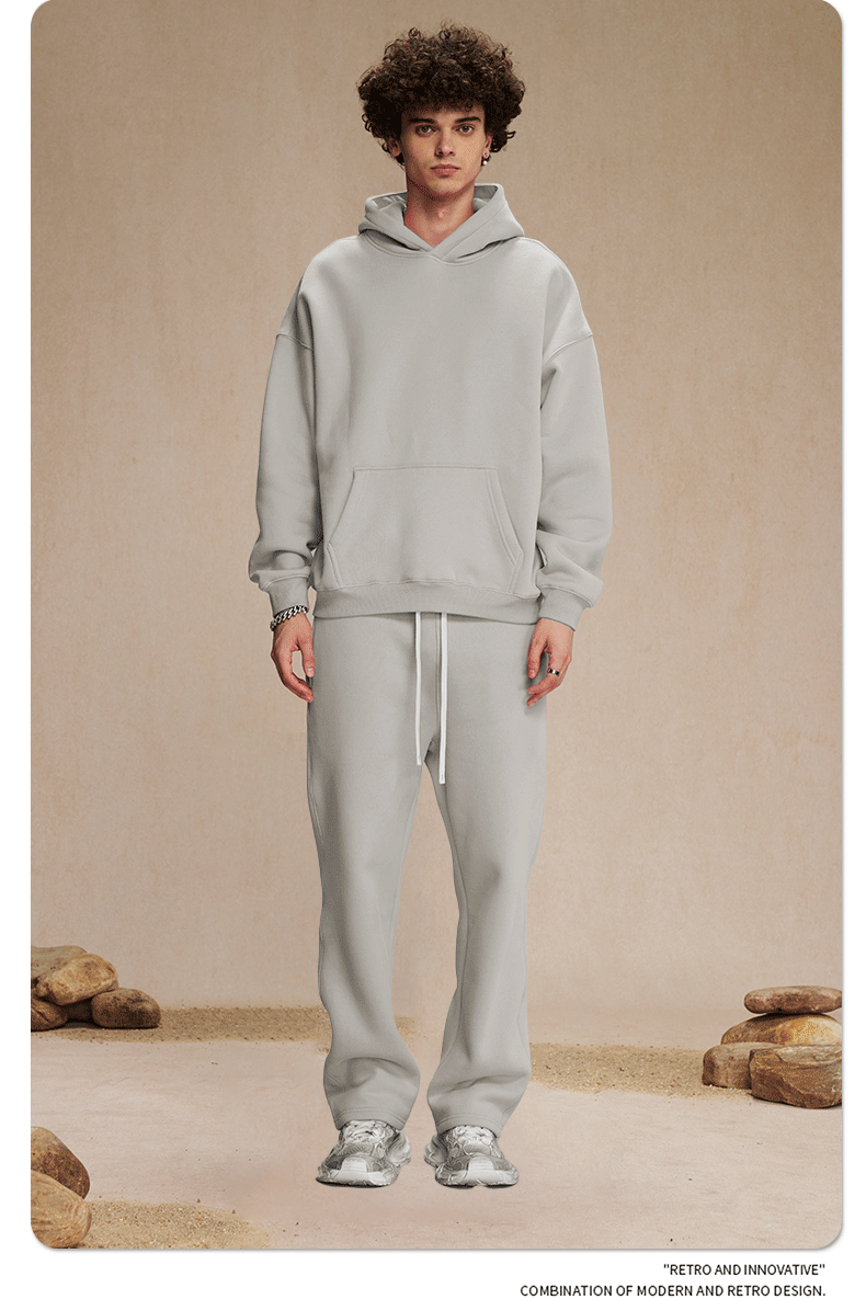 2025 Autumn/Winter New Arrival: Oversized Fleece-Lined Trendy Men's Hoodie and Pants Set 132