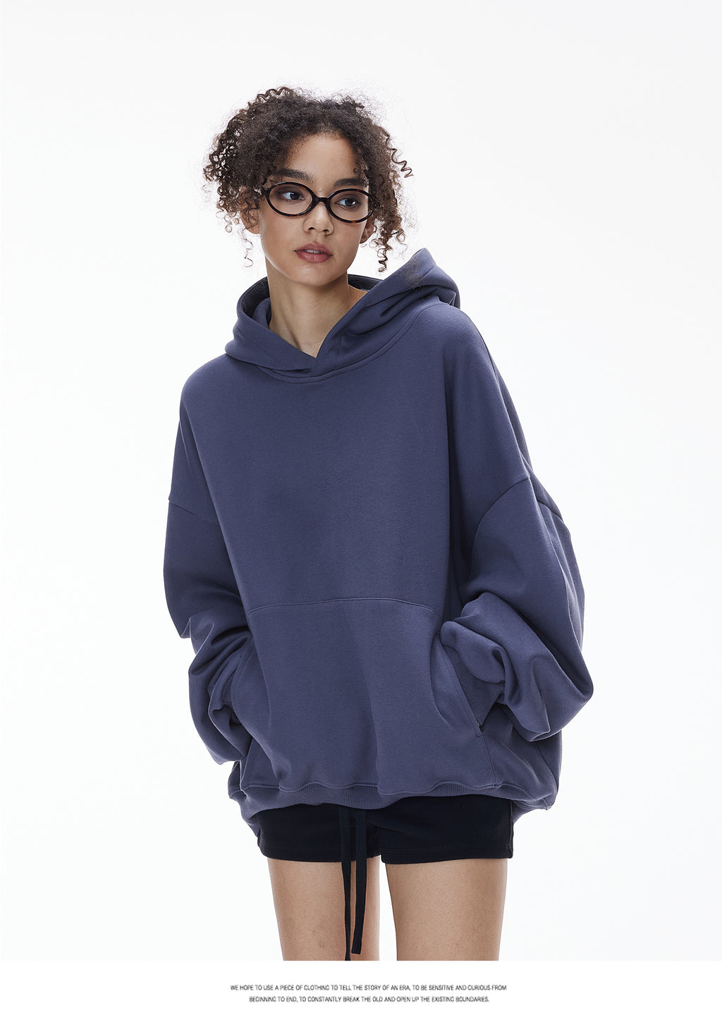 340G Heavyweight Fleece-Lined Hoodie with Curved Sleeves, Men's American Style, Cleanfit Short Solid Color Warm Hoodie 143