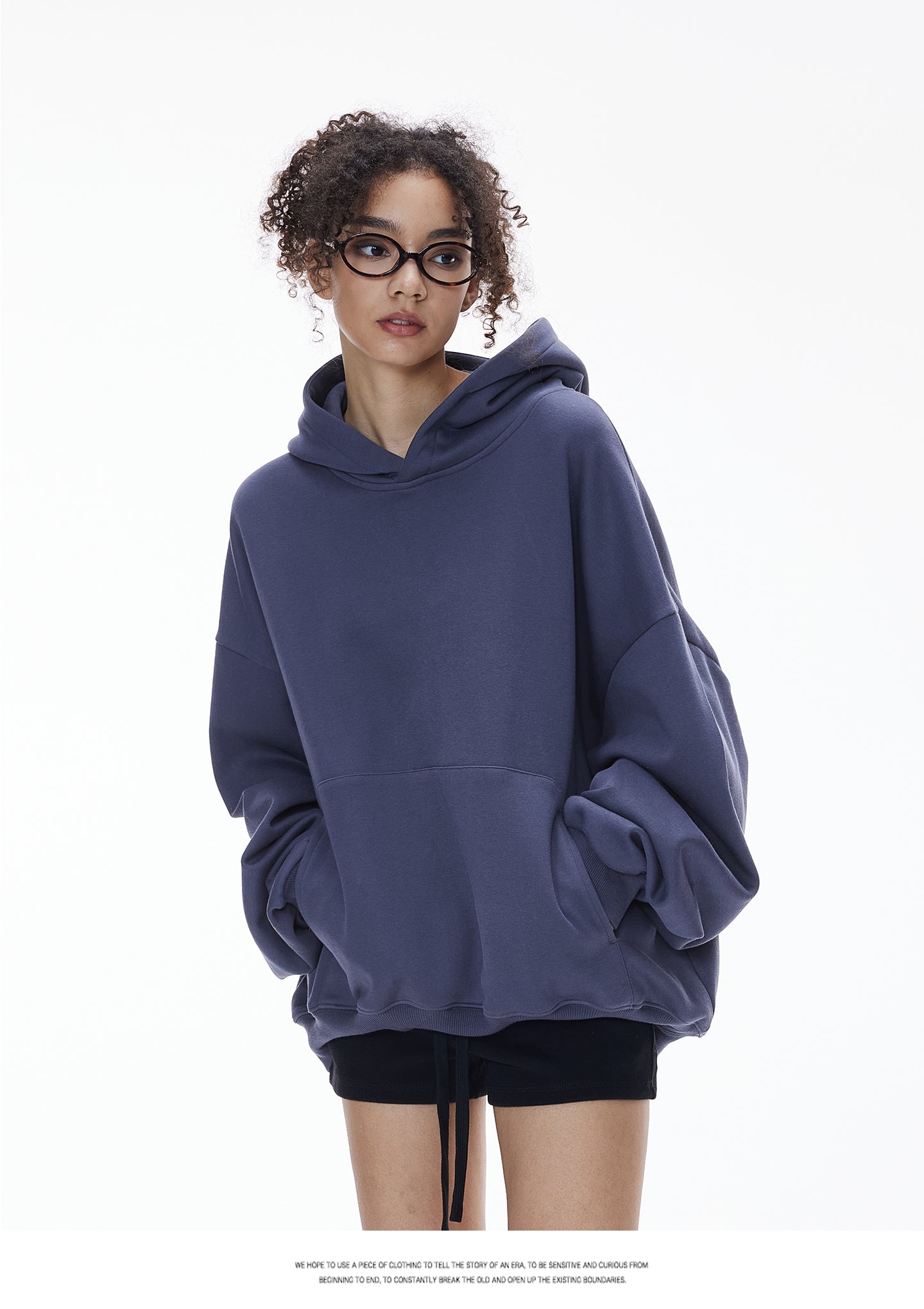 340G Heavyweight Fleece-Lined Hoodie with Curved Sleeves, Men's American Style, Cleanfit Short Solid Color Warm Hoodie 143