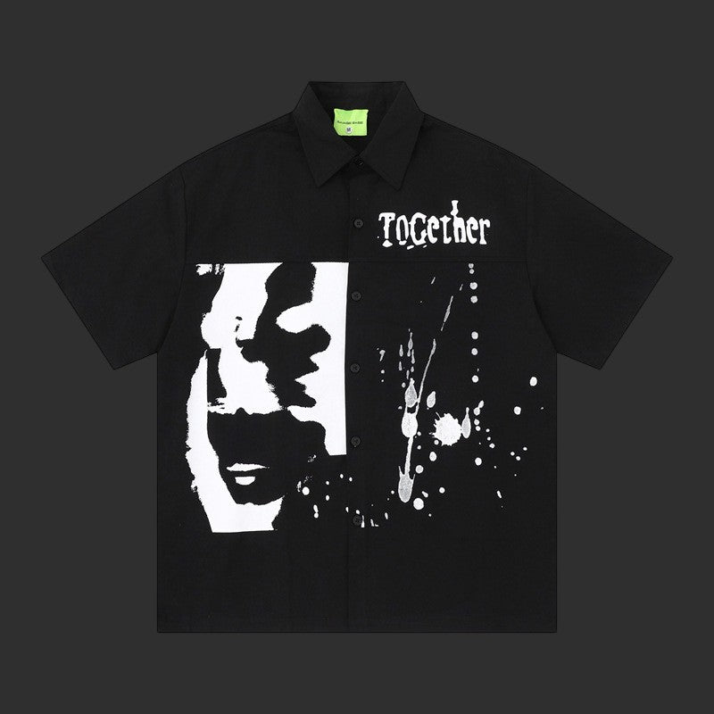Gather Together Ink Splatter Portrait Button-Up Shirt | FlipFit