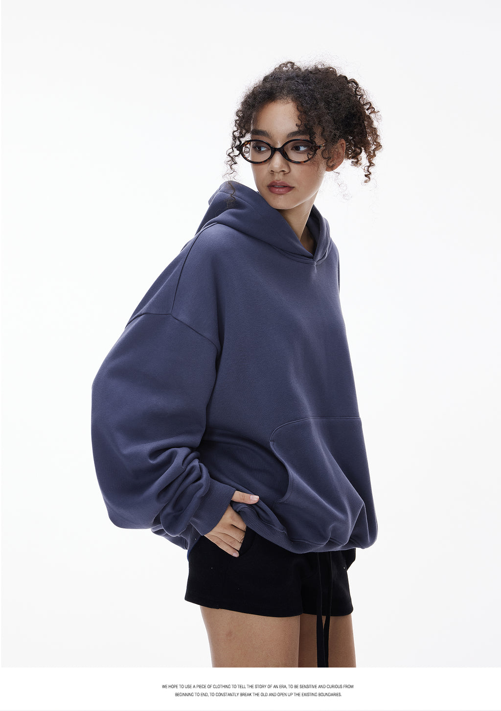 340G Heavyweight Fleece-Lined Hoodie with Curved Sleeves, Men's American Style, Cleanfit Short Solid Color Warm Hoodie 143