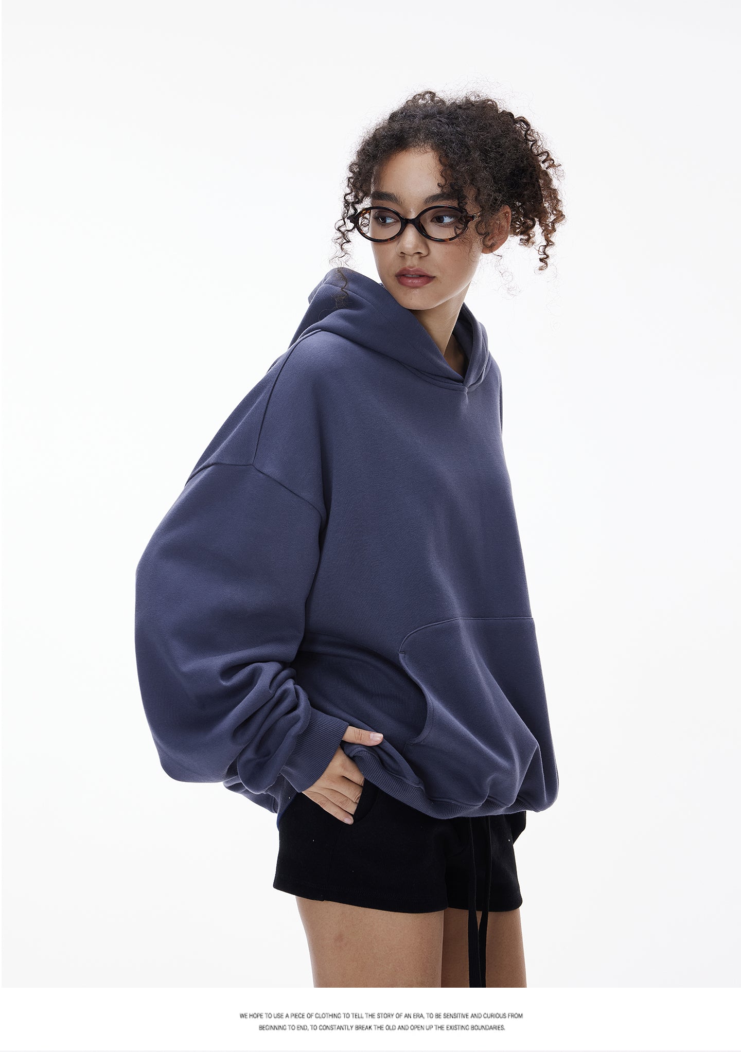 340G Heavyweight Fleece-Lined Hoodie with Curved Sleeves, Men's American Style, Cleanfit Short Solid Color Warm Hoodie 143