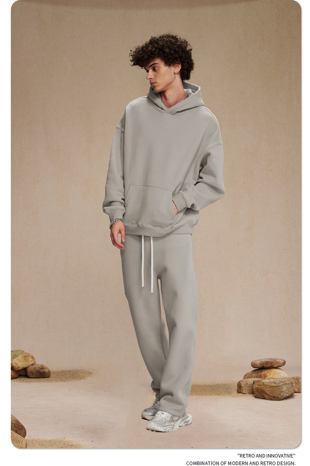 2025 Autumn/Winter New Arrival: Oversized Fleece-Lined Trendy Men's Hoodie and Pants Set 132