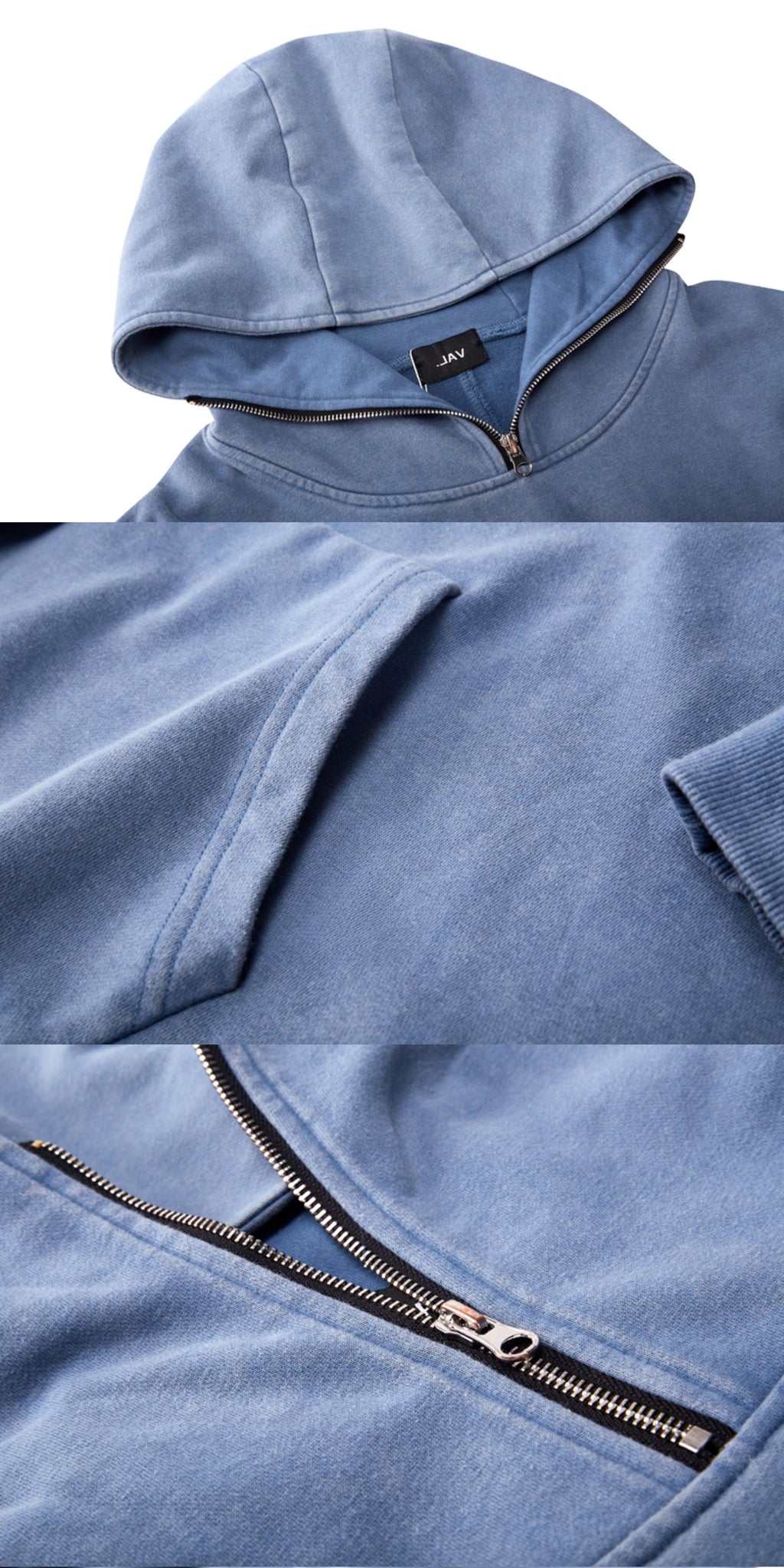 CWHAT High Street Zipper Ice Blue Washed Distressed FAR ARCHIVE Style Hoodie/Men's Base Layer 144