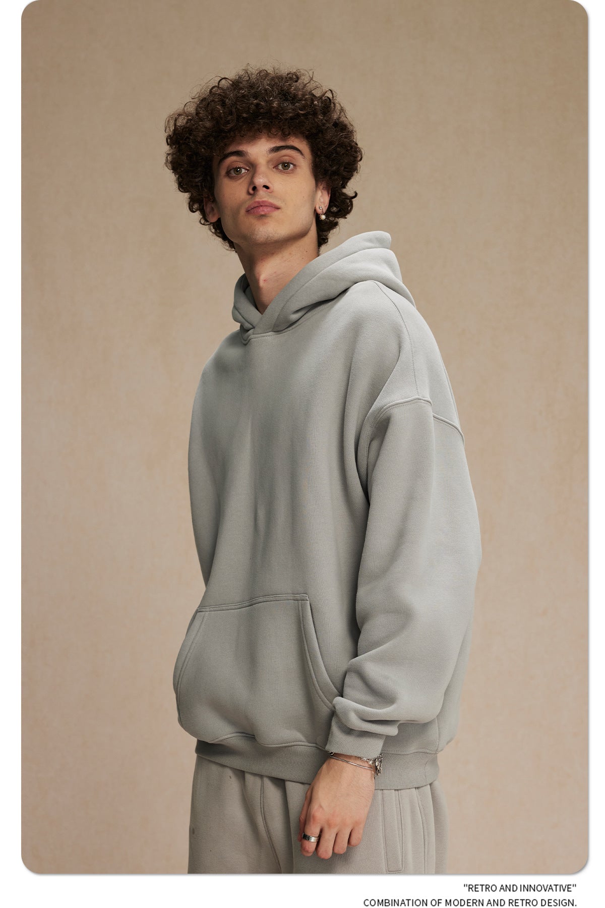 2025 Autumn/Winter New Arrival: Oversized Fleece-Lined Trendy Men's Hoodie and Pants Set 132