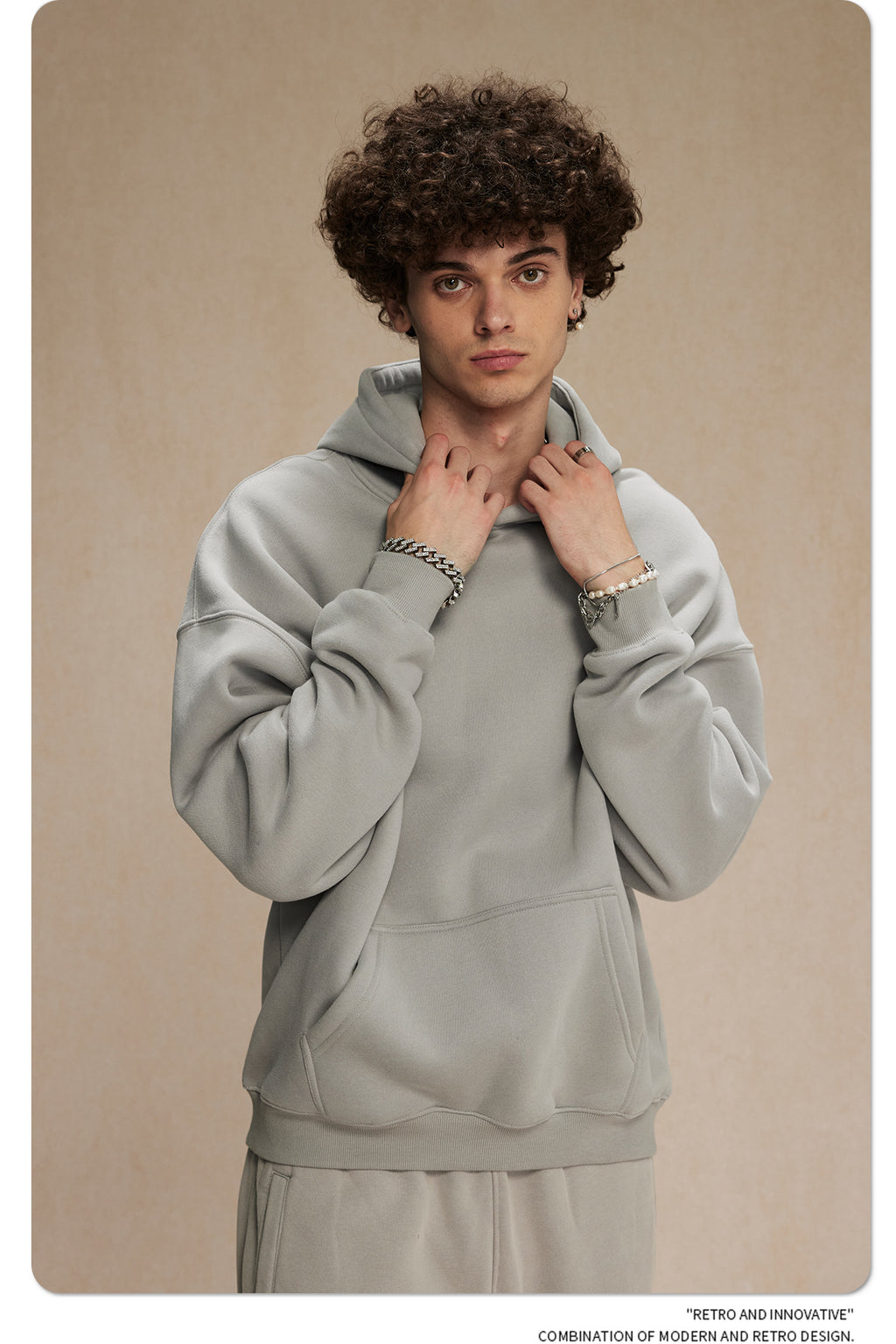 2025 Autumn/Winter New Arrival: Oversized Fleece-Lined Trendy Men's Hoodie and Pants Set 132