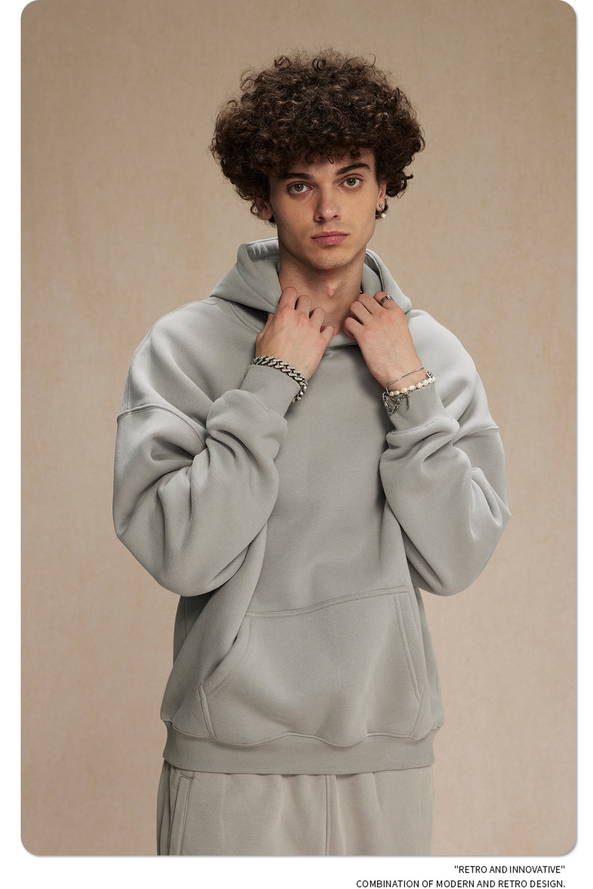 2025 Autumn/Winter New Arrival: Oversized Fleece-Lined Trendy Men's Hoodie and Pants Set 132