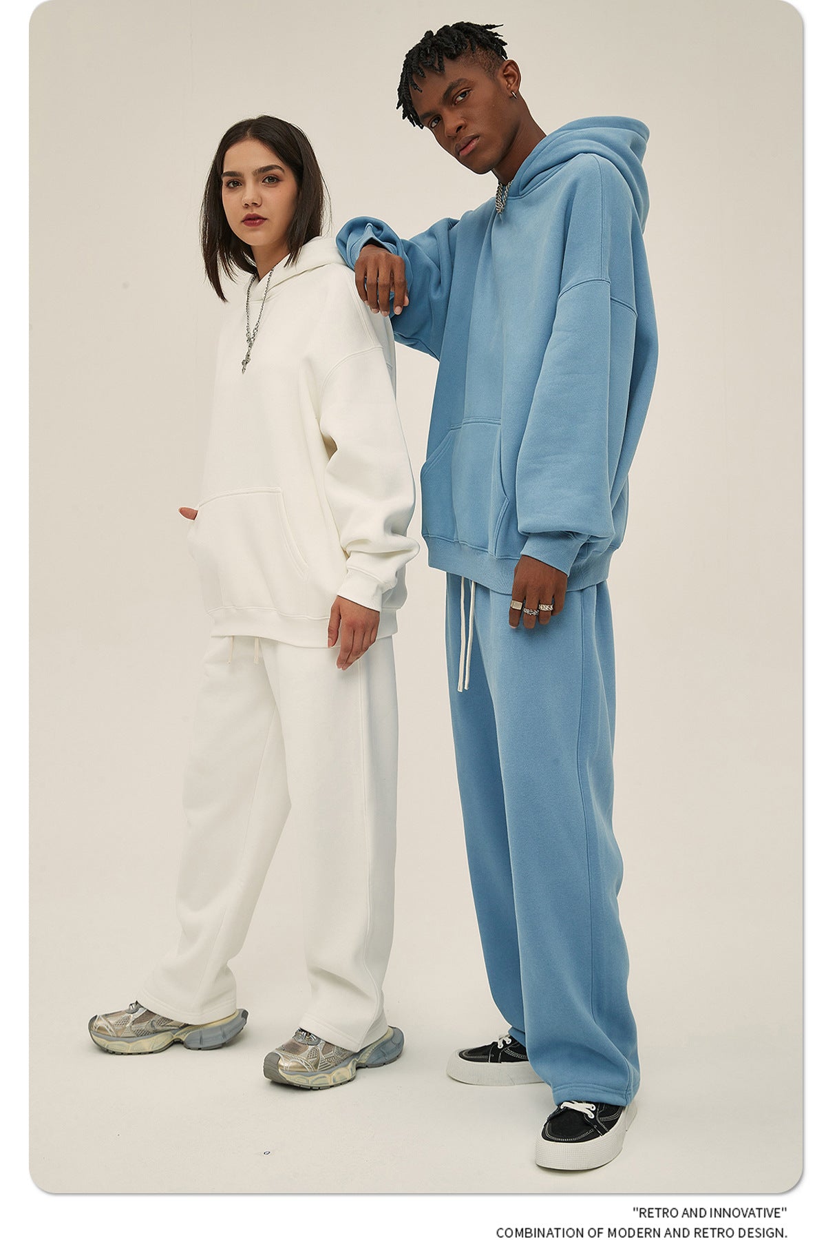 2025 Autumn/Winter New Arrival: Oversized Fleece-Lined Trendy Men's Hoodie and Pants Set 132
