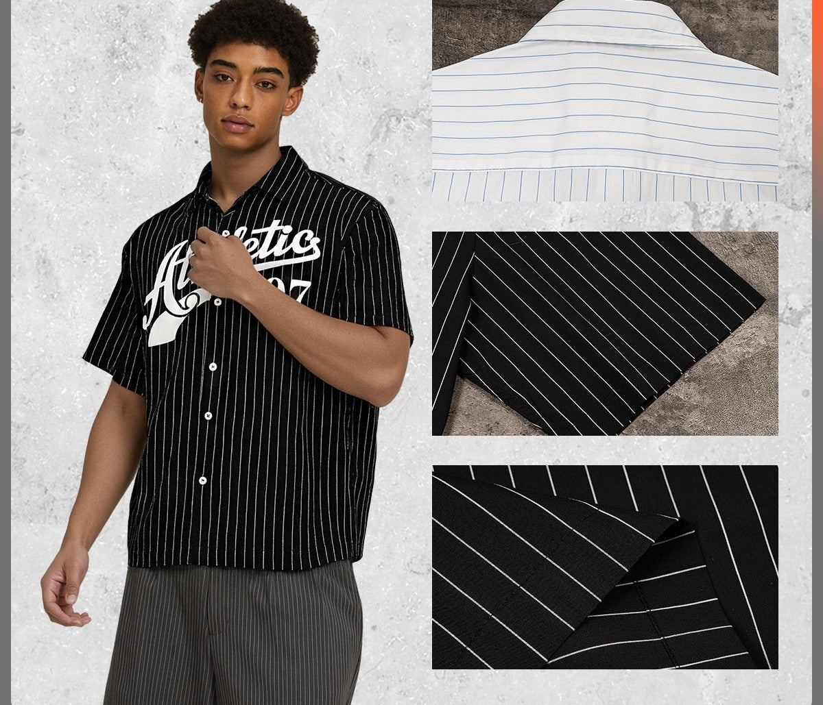 Men's Wear | Trendy Boxy Striped Short-Sleeve Shirt for Men, Summer Casual High-Quality Baseball Jersey 126