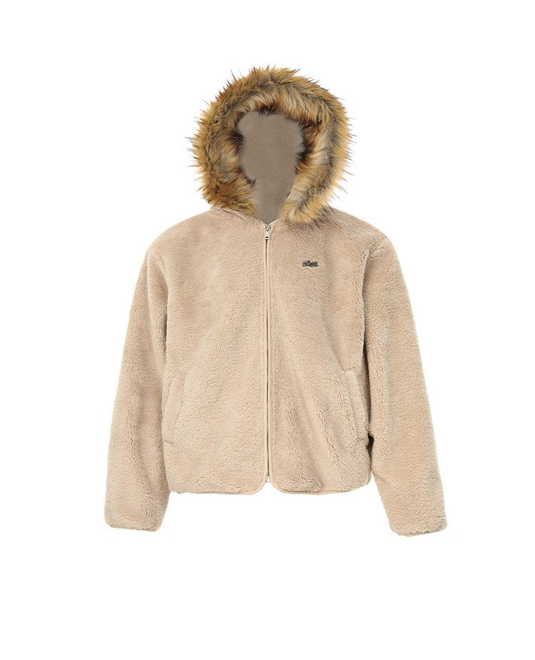 American-style Warm Lambswool Collar Hooded Cotton Jacket, Casual and Relaxed Style, High-end Outerwear 173