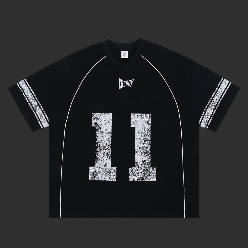 Vintage Washed Football Jersey T-Shirt Men Number Print Oversized Streetwear Tee | FlipFit