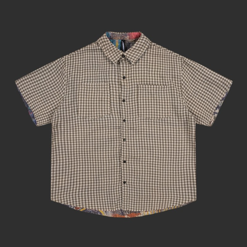Reversible Gingham Graffiti Raw Edge Short Sleeve Shirt | FlipFit