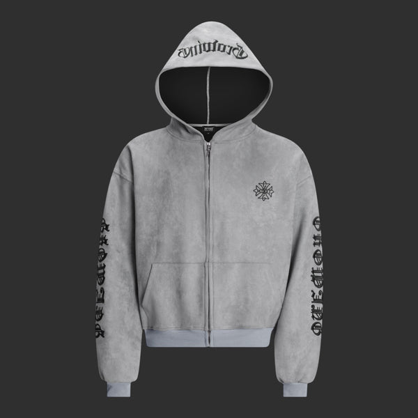Washed Gothic Blackletter Embroidered Zip-Up Hoodie | FlipFit