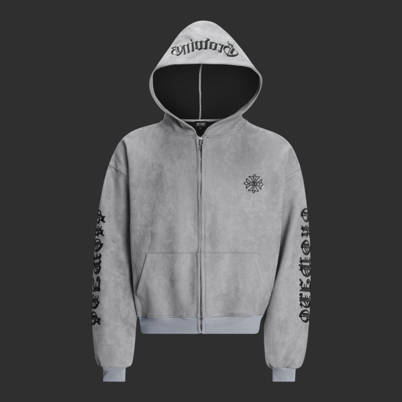 Washed Gothic Blackletter Embroidered Zip-Up Hoodie | FlipFit