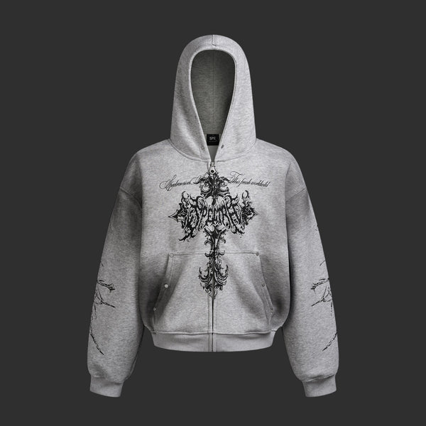 Spectravision Gothic Barbed Wire Cross Zip-Up Hoodie | FlipFit