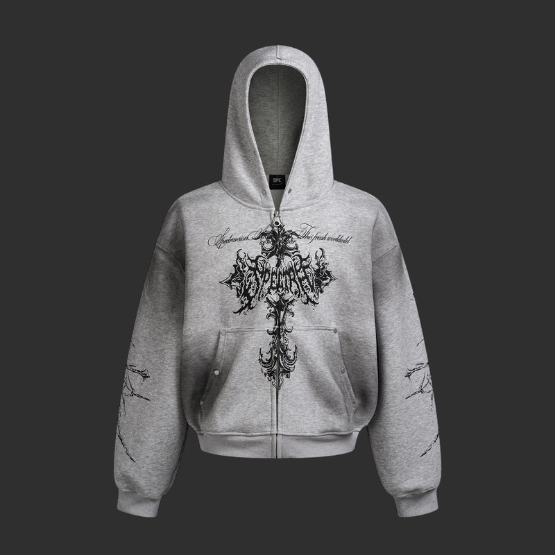 Spectravision Gothic Barbed Wire Cross Zip-Up Hoodie | FlipFit