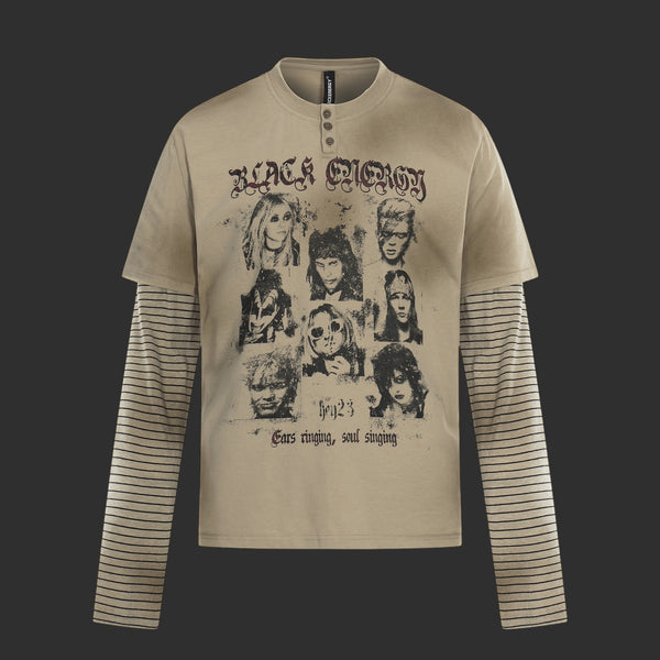 Khaki Patchwork Striped LS