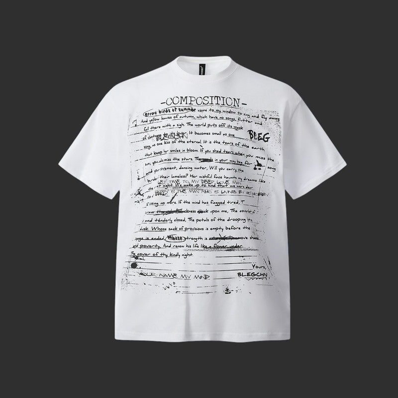 Handwritten Letter Graphic T-Shirt Men Composition Print Oversized Streetwear Tee | FlipFit