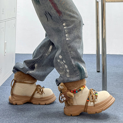 Regular Thick-Soled Bear Plush Winter Snow Boots