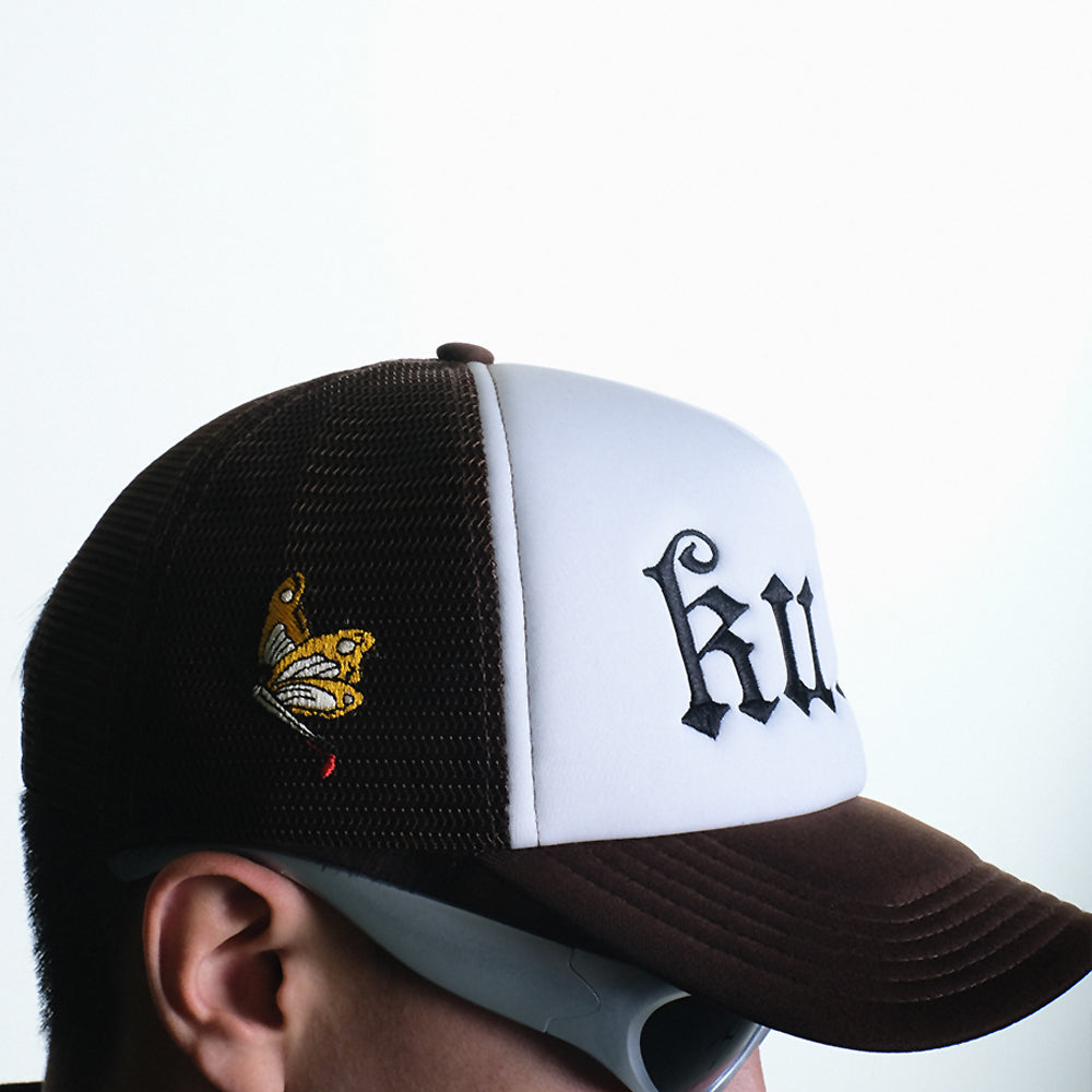 kult truck hat embroidered freighter hat for men and women street fashion casual sports butterfly dagger Brown hip hop hat