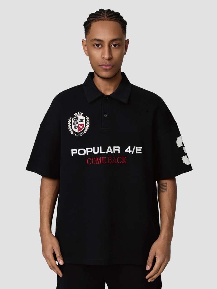 4ever LAB National Fashion Brand American Style Vintage Embroidery Loose Heavy Casual All-match Men's and Women's POLO Short-sleeved T-shirt 150