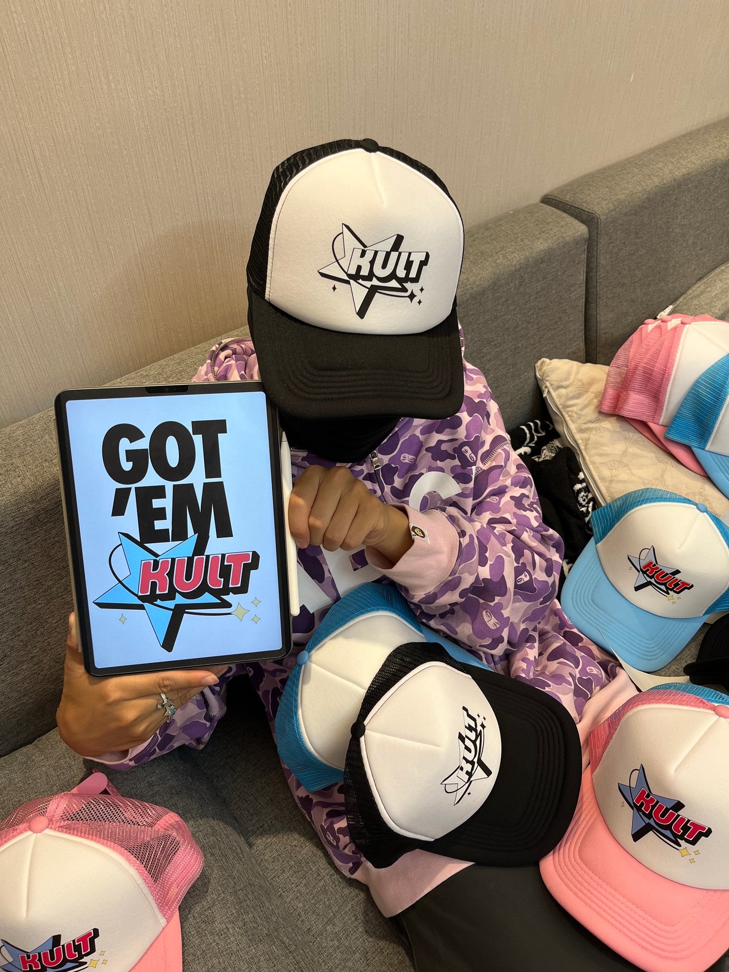 Kult Original Cargo Hat Wide Brim Hip-Hop Hat Universal Spring and Summer Couple Trendy Vintage Vintage Black Pink Blue Color Splice