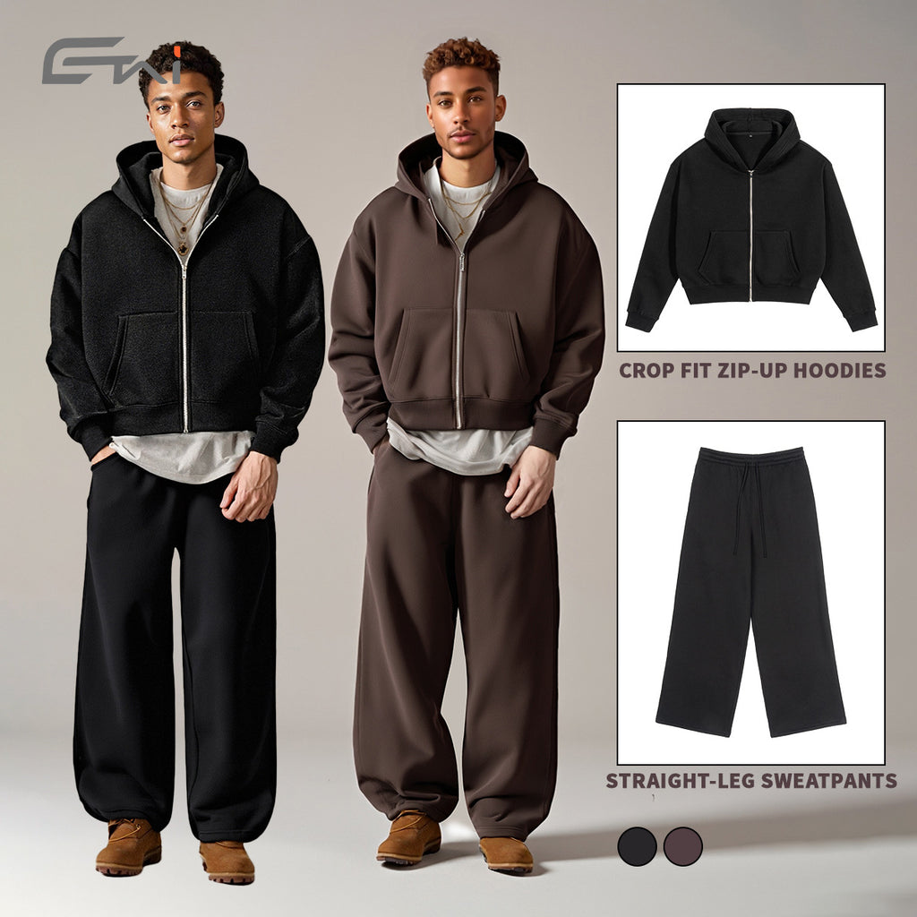 Men's Clothing | Autumn/Winter New Heavyweight Zipper Sweatshirt and Pants Set, High-Quality Loose Fit Trendy Casual Suit102