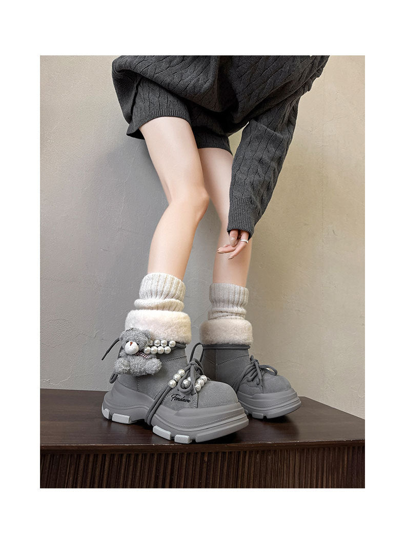 Regular Thick-Soled Bear Plush Winter Snow Boots