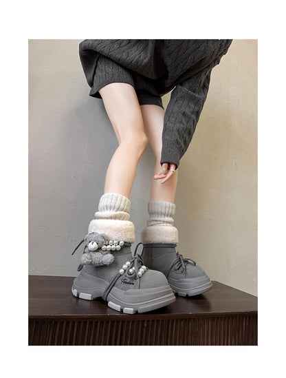 Regular Thick-Soled Bear Plush Winter Snow Boots