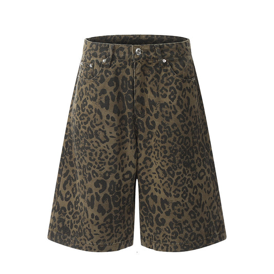 Leopard Print Denim Shorts - Front View - Straight Cut - FlipFit