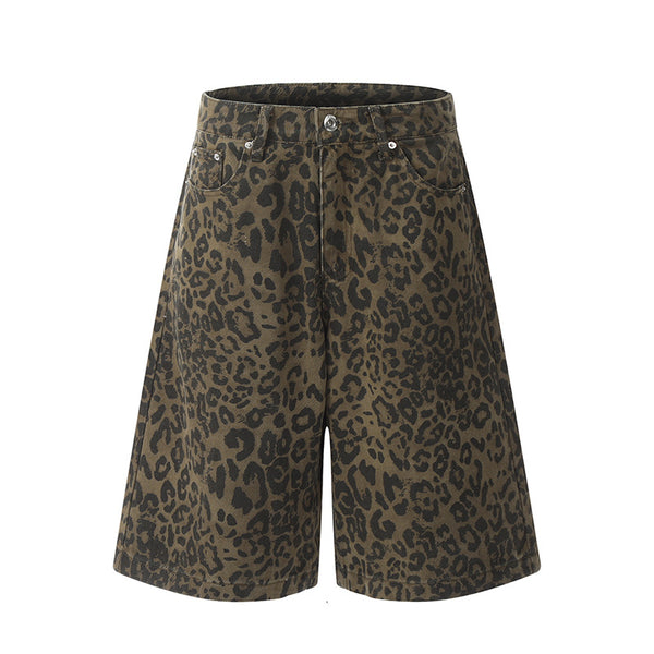 Leopard Print Denim Shorts