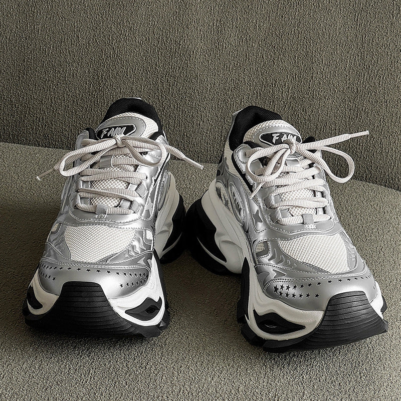 New Liquid Silver Red Dad Shoes