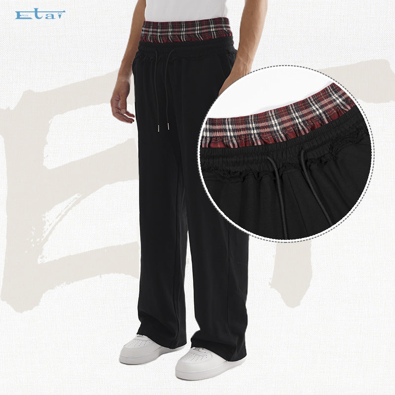 Men's Wear | Trendy Color-Blocked Wide-Leg Sweatpants with Adjustable Double Elastic Waistband, Casual Slouchy Pants 101