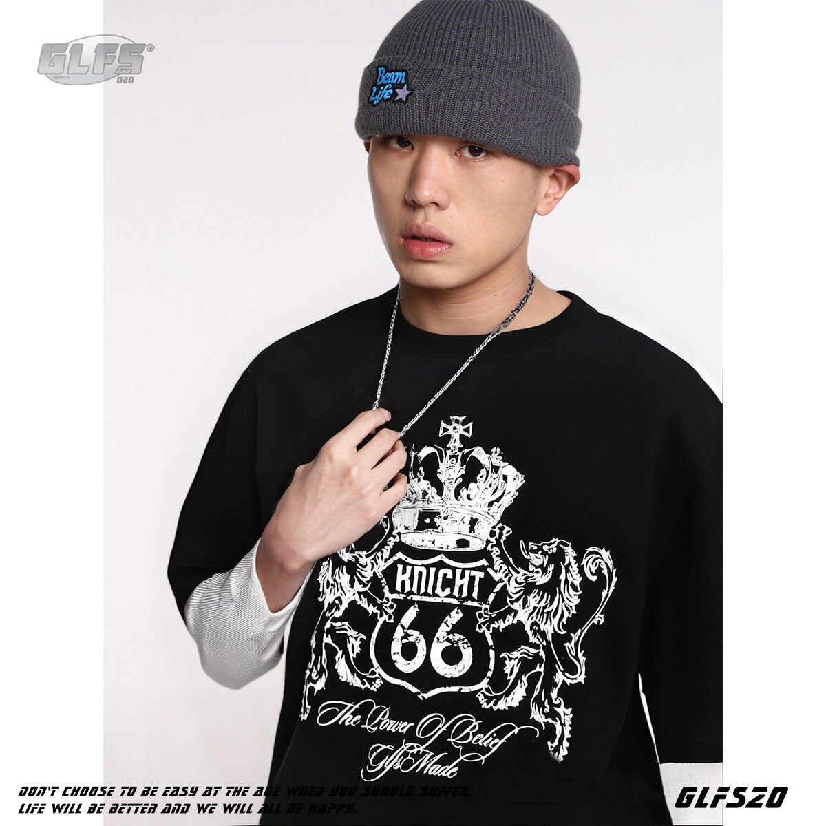 GLFS Subculture Crown Faux Two-Piece Couple Top Long Sleeve Trendy Streetwear Men's Sports Base Layer Autumn Sweatshirt 130