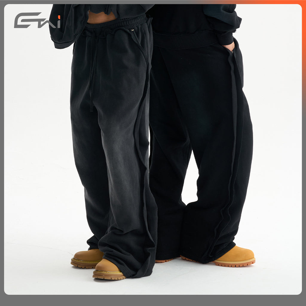 Men's Clothing | Teen Loose Straight Leg Distressed Trousers Men's Trendy Bottoms Frayed Hem Washed Men's Casual Pants 121