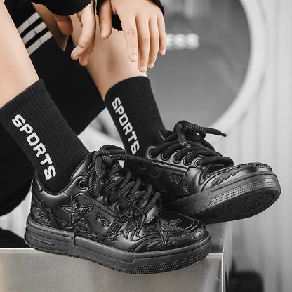 Embossed Star Pure Black Skateboard Shoes