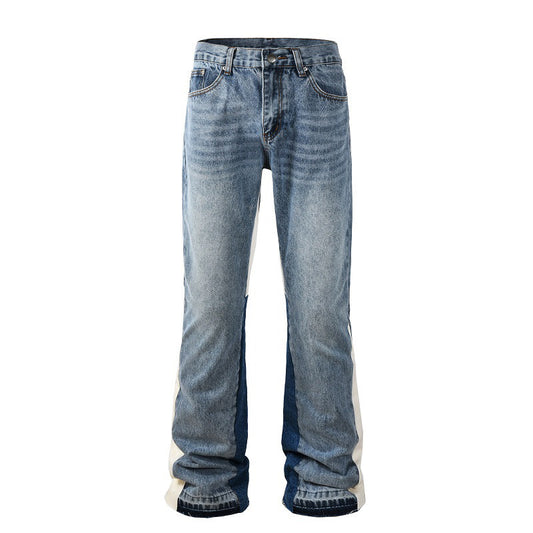 Light Blue Tri-Panel Blocked Micro-Flared Jeans - Front View - FlipFit