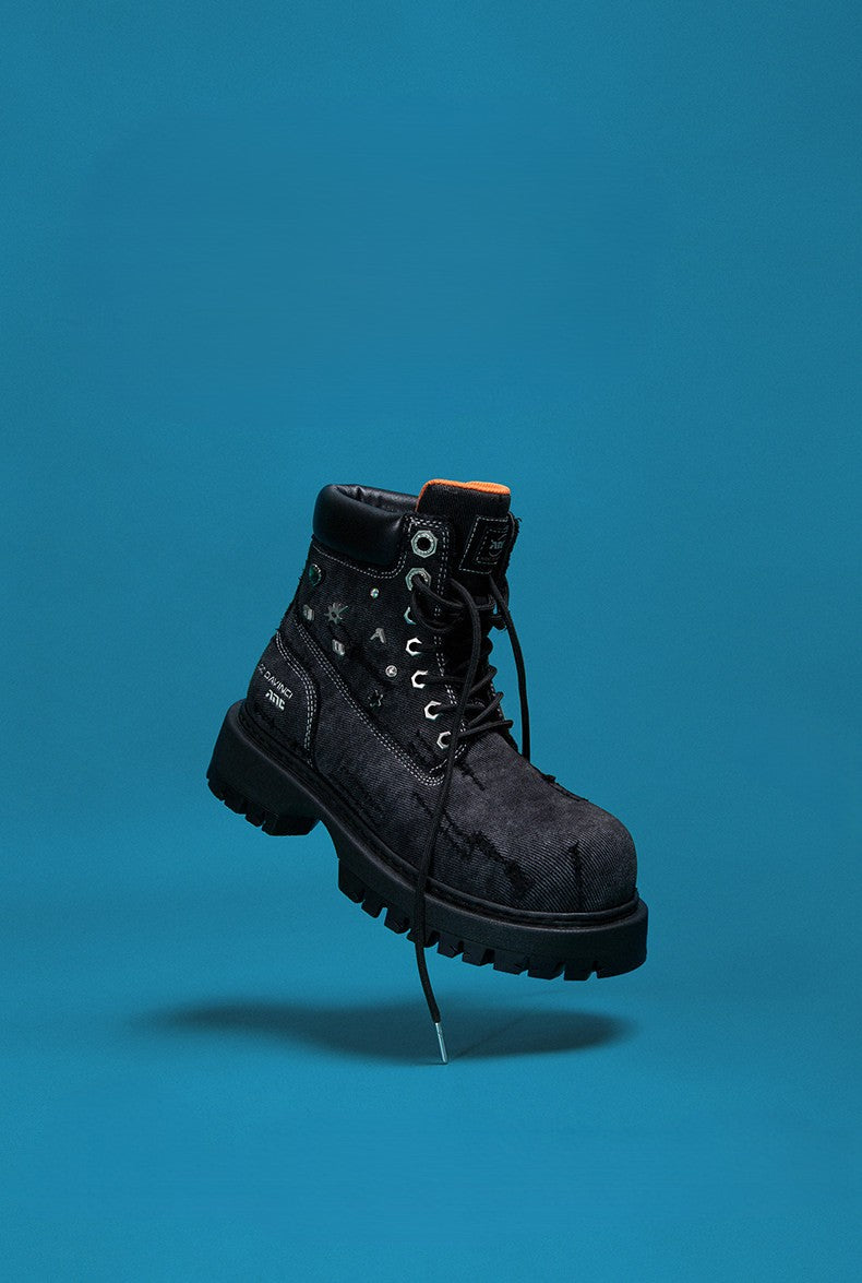 Thick-Soled Martin Boots Washed Denim Work Boots