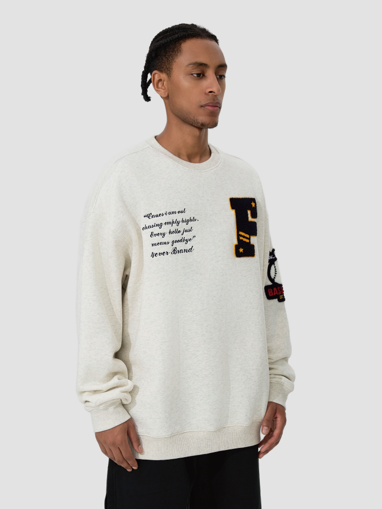 4ever LAB National Fashion Brand American Retro Loose Men's and Women's New Baseball Embroidered Heavy High Street Crewneck Sweater 149