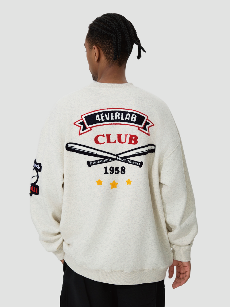 4ever LAB National Fashion Brand American Retro Loose Men's and Women's New Baseball Embroidered Heavy High Street Crewneck Sweater 149