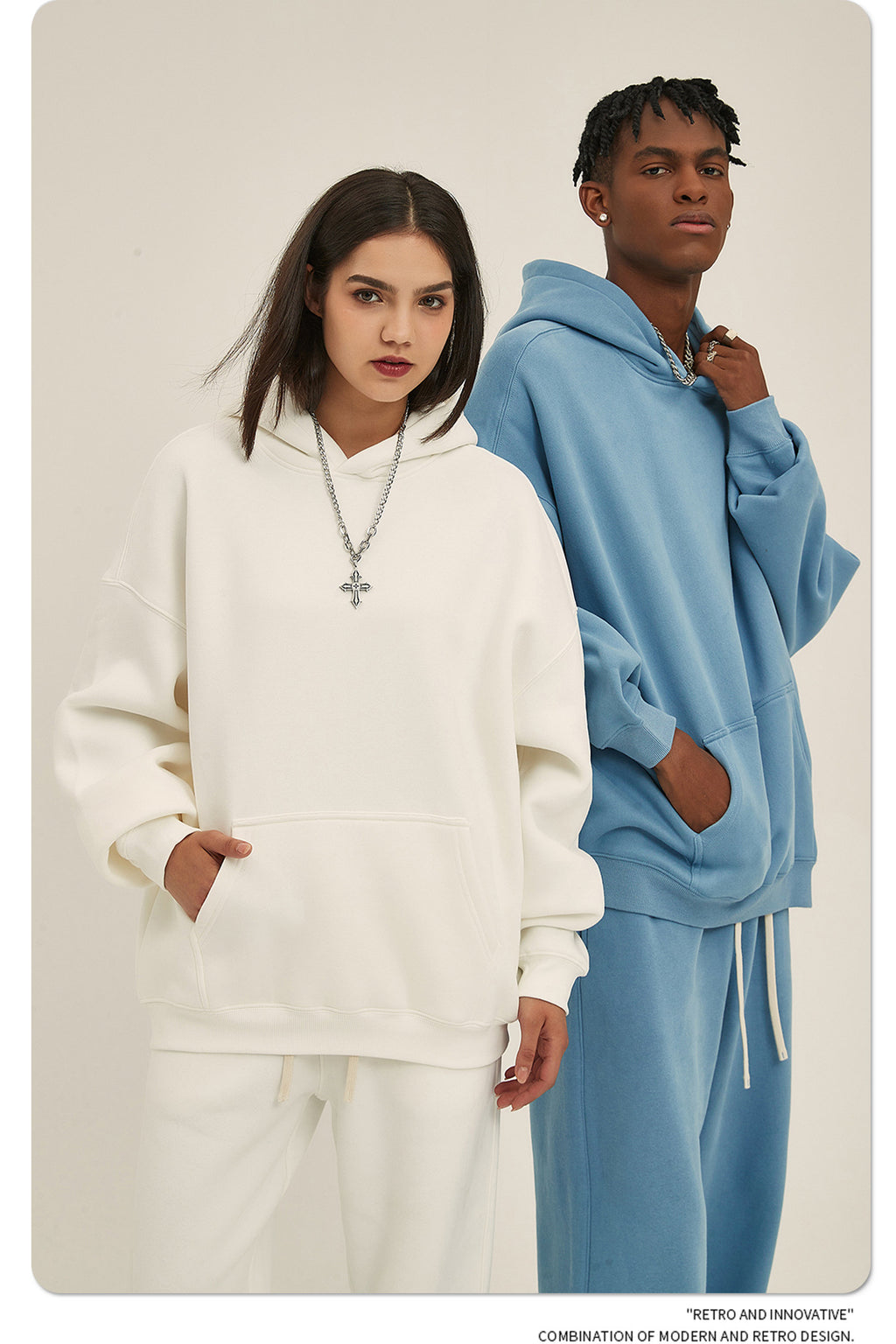 2025 Autumn/Winter New Arrival: Oversized Fleece-Lined Trendy Men's Hoodie and Pants Set 132