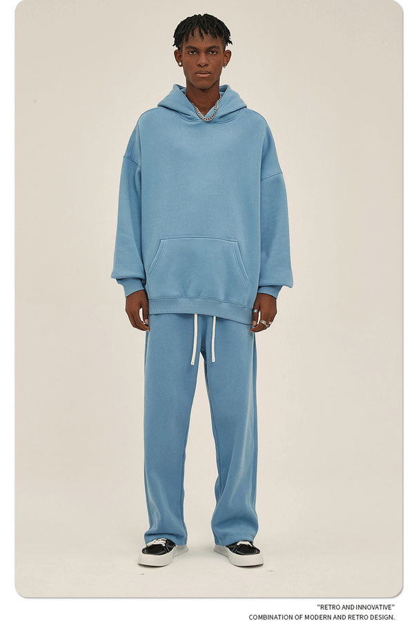 2025 Autumn/Winter New Arrival: Oversized Fleece-Lined Trendy Men's Hoodie and Pants Set 132