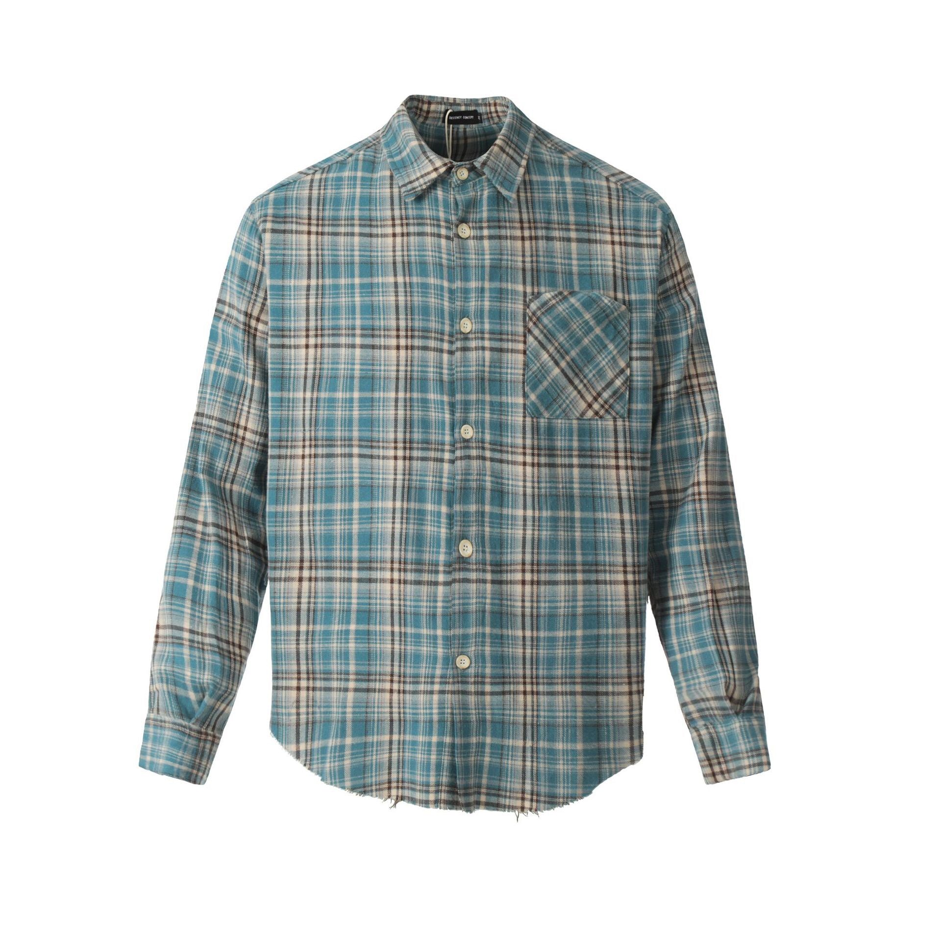 European and American High Street Vintage Craft Plaid Round Edge Design Plaid Cardigan Long Sleeve Shirt