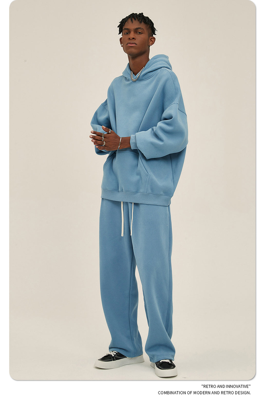 2025 Autumn/Winter New Arrival: Oversized Fleece-Lined Trendy Men's Hoodie and Pants Set 132