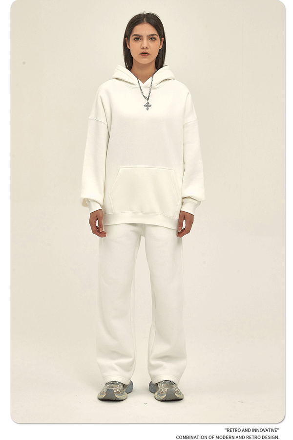 2025 Autumn/Winter New Arrival: Oversized Fleece-Lined Trendy Men's Hoodie and Pants Set 132