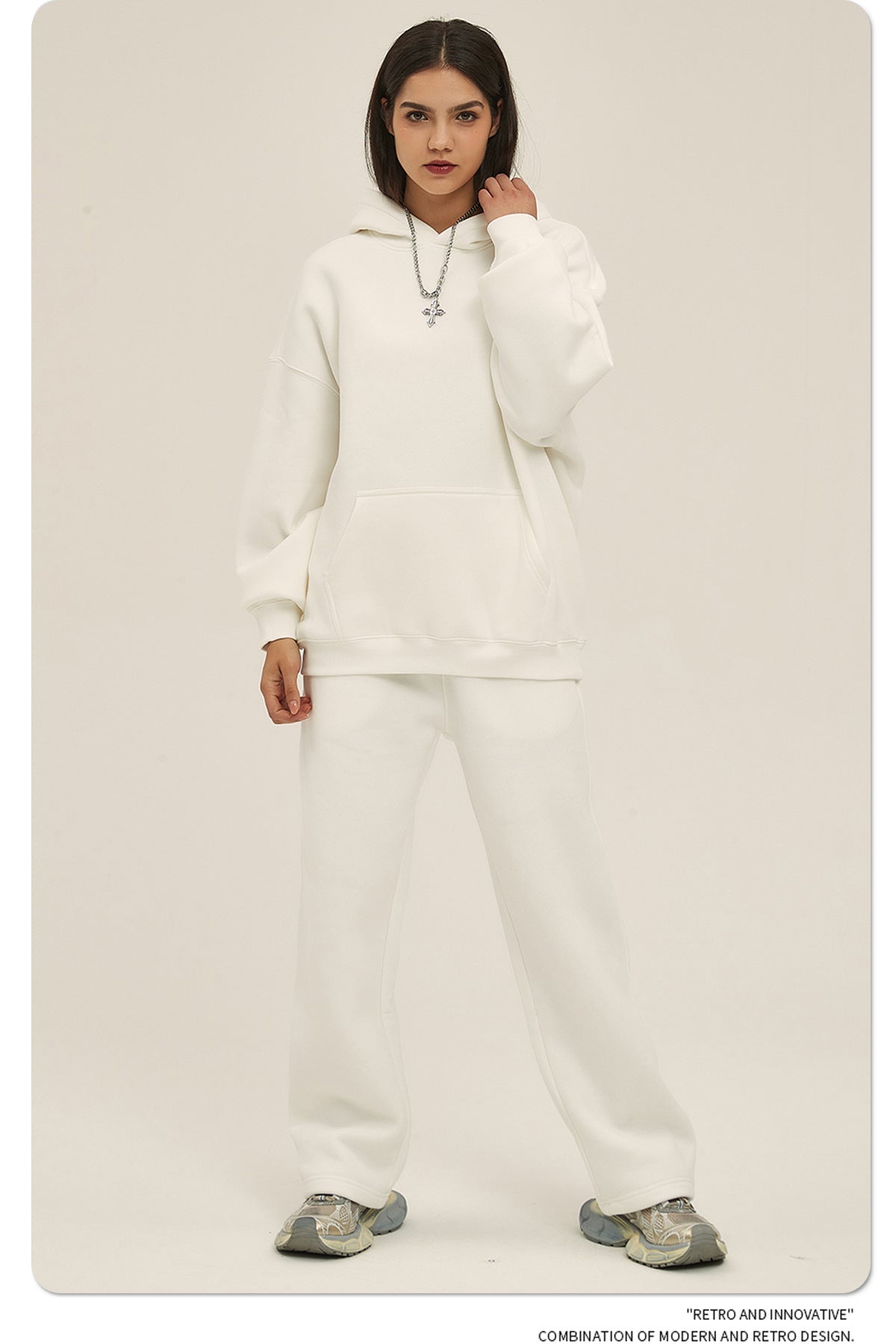 2025 Autumn/Winter New Arrival: Oversized Fleece-Lined Trendy Men's Hoodie and Pants Set 132