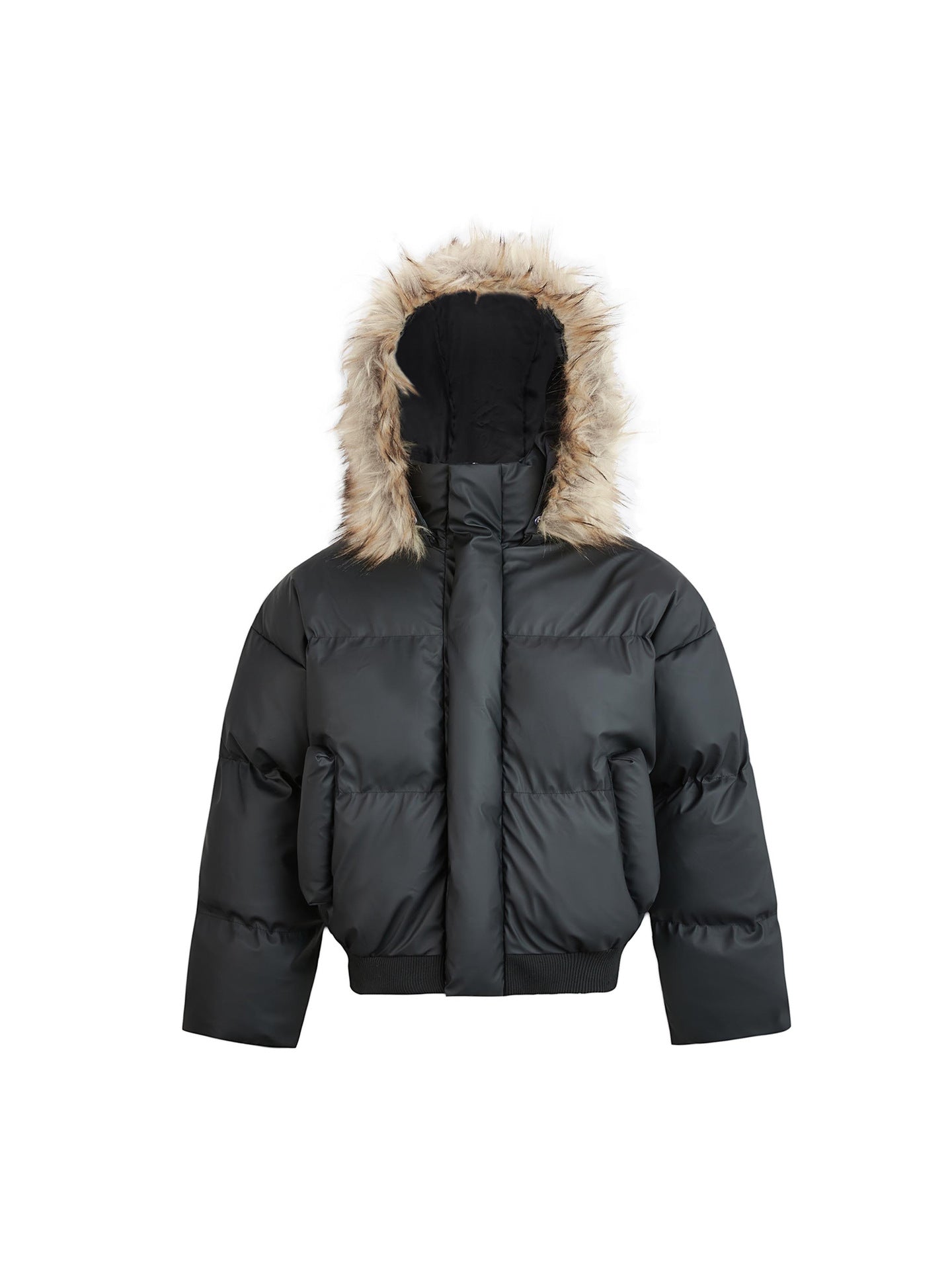 Non-Detachable Fur Collar Hooded High-End Cotton Coat for Men, Thickened Cotton Jacket, High-End Warm Pu Leather Cotton-Padded Jacket, Puffer Jacket 160